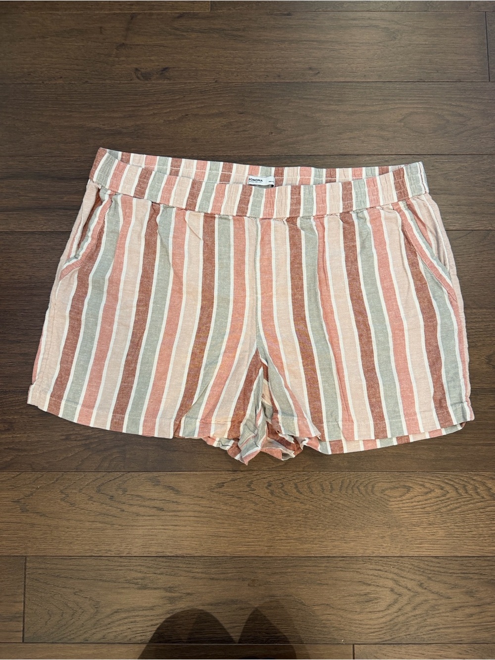 Sonoma Size 1X/XL Multicolor Stripe Linen Blend Pull-On Shorts - C15-021